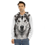 Hand Drawn Alaskan Malamute Print Men's Velvet Pullover Hoodie