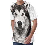 Hand Drawn Alaskan Malamute Print Men's Velvet T-Shirt