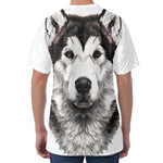 Hand Drawn Alaskan Malamute Print Men's Velvet T-Shirt