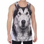Hand Drawn Alaskan Malamute Print Men's Velvet Tank Top