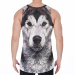 Hand Drawn Alaskan Malamute Print Men's Velvet Tank Top