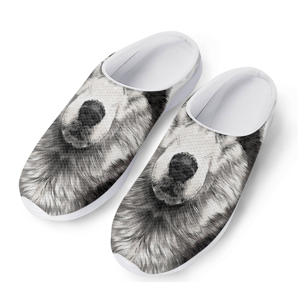 Hand Drawn Alaskan Malamute Print Mesh Casual Shoes