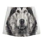 Hand Drawn Alaskan Malamute Print Mesh Shorts