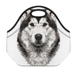 Hand Drawn Alaskan Malamute Print Neoprene Lunch Bag