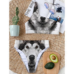 Hand Drawn Alaskan Malamute Print One Shoulder Bikini Top