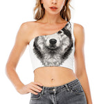 Hand Drawn Alaskan Malamute Print One Shoulder Crop Top