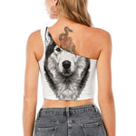 Hand Drawn Alaskan Malamute Print One Shoulder Crop Top