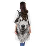 Hand Drawn Alaskan Malamute Print Open Front Beach Cover Up