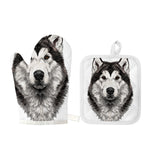Hand Drawn Alaskan Malamute Print Oven Mitt And Pot Holder Set