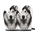 Hand Drawn Alaskan Malamute Print Oven Mitts