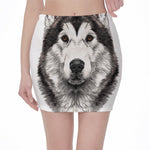 Hand Drawn Alaskan Malamute Print Pencil Mini Skirt