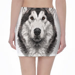 Hand Drawn Alaskan Malamute Print Pencil Mini Skirt
