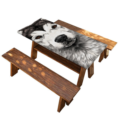 Hand Drawn Alaskan Malamute Print Picnic Table Cover