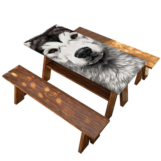 Hand Drawn Alaskan Malamute Print Picnic Table Cover