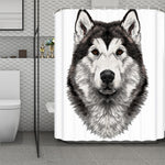 Hand Drawn Alaskan Malamute Print Polyester Shower Curtain