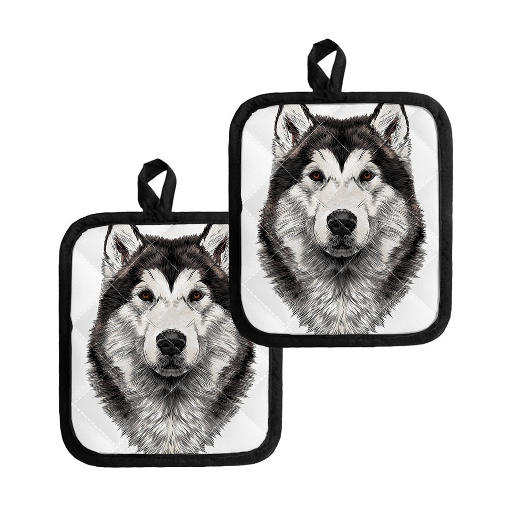 Hand Drawn Alaskan Malamute Print Pot Holders
