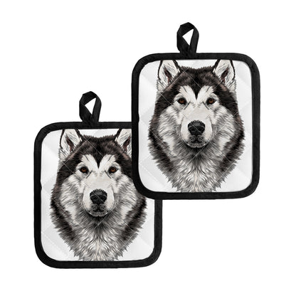 Hand Drawn Alaskan Malamute Print Pot Holders