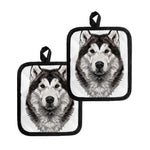 Hand Drawn Alaskan Malamute Print Pot Holders