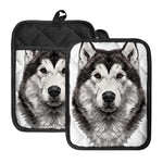 Hand Drawn Alaskan Malamute Print Pot Holders With Pocket