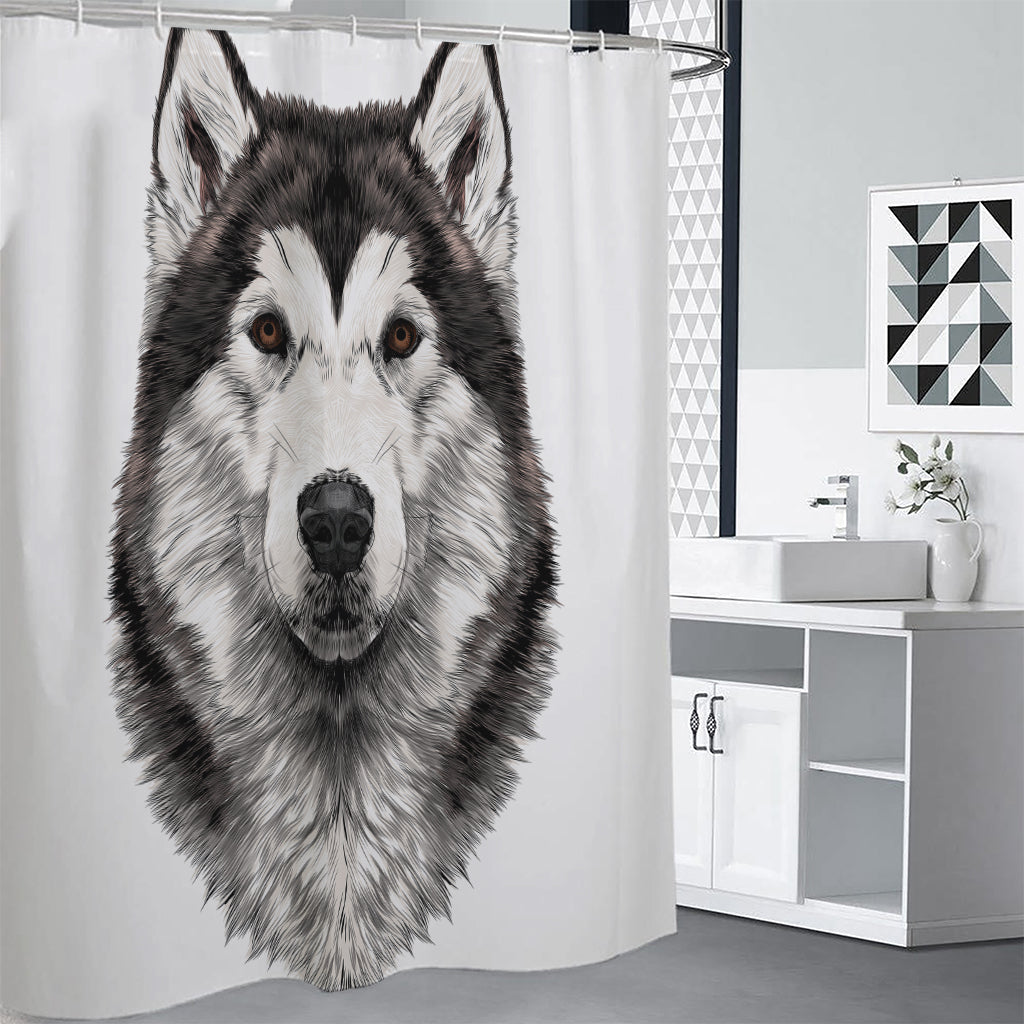 Hand Drawn Alaskan Malamute Print Premium Shower Curtain