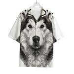 Hand Drawn Alaskan Malamute Print Rayon Hawaiian Shirt