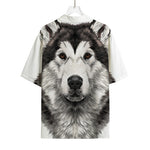 Hand Drawn Alaskan Malamute Print Rayon Hawaiian Shirt