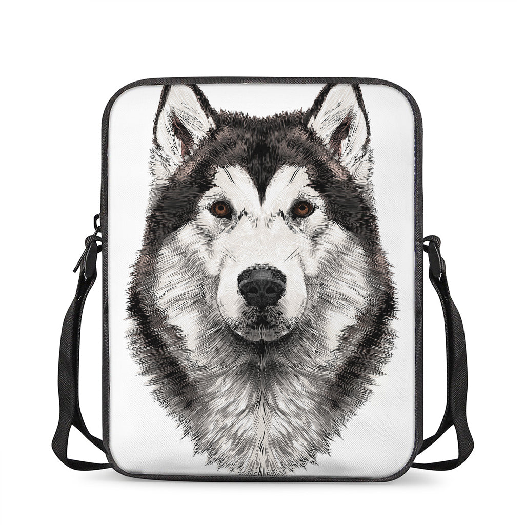 Hand Drawn Alaskan Malamute Print Rectangular Crossbody Bag