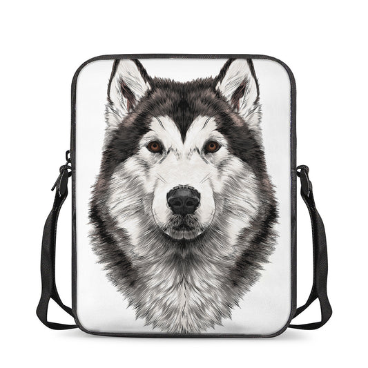 Hand Drawn Alaskan Malamute Print Rectangular Crossbody Bag