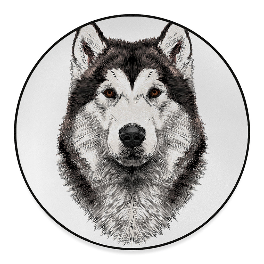 Hand Drawn Alaskan Malamute Print Round Floor Mat