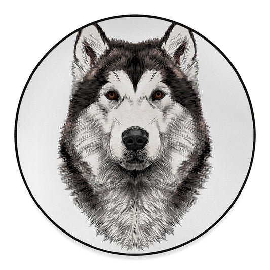 Hand Drawn Alaskan Malamute Print Round Floor Mat