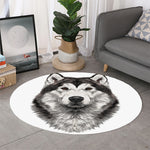 Hand Drawn Alaskan Malamute Print Round Rug