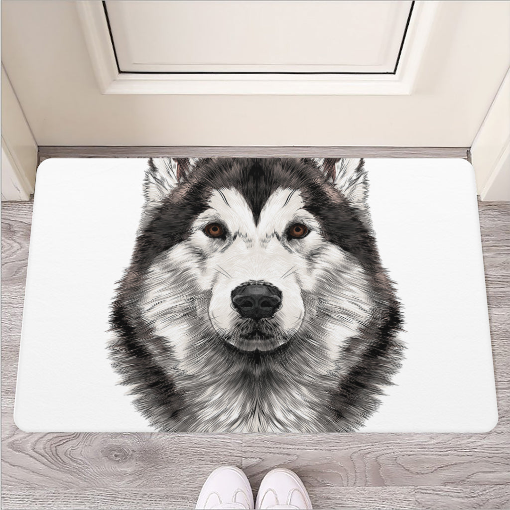 Hand Drawn Alaskan Malamute Print Rubber Doormat