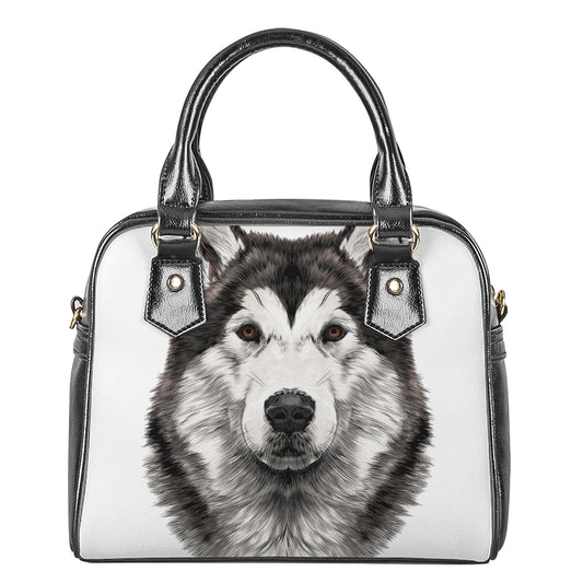 Hand Drawn Alaskan Malamute Print Shoulder Handbag
