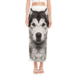 Hand Drawn Alaskan Malamute Print Side Slit Maxi Skirt