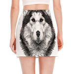 Hand Drawn Alaskan Malamute Print Side Slit Mini Skirt