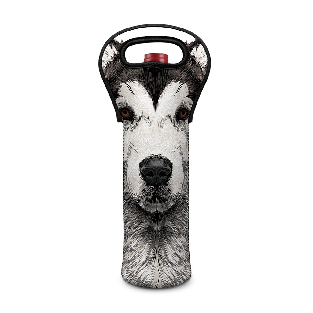Hand Drawn Alaskan Malamute Print Single Neoprene Wine Tote