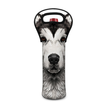 Hand Drawn Alaskan Malamute Print Single Neoprene Wine Tote