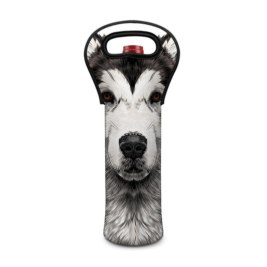 Hand Drawn Alaskan Malamute Print Single Neoprene Wine Tote