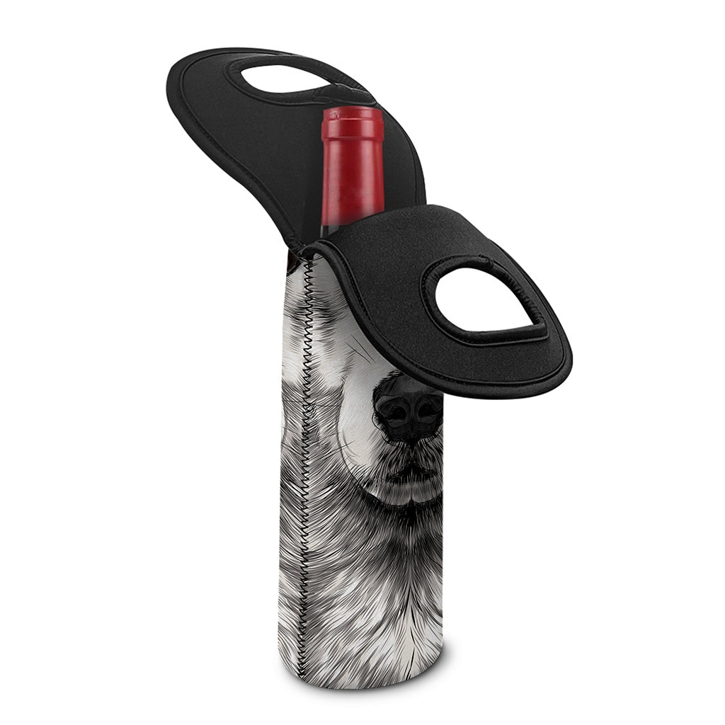 Hand Drawn Alaskan Malamute Print Single Neoprene Wine Tote