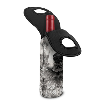 Hand Drawn Alaskan Malamute Print Single Neoprene Wine Tote