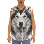 Hand Drawn Alaskan Malamute Print Sleeveless Baseball Jersey