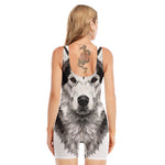 Hand Drawn Alaskan Malamute Print Sleeveless One Piece Swimsuit