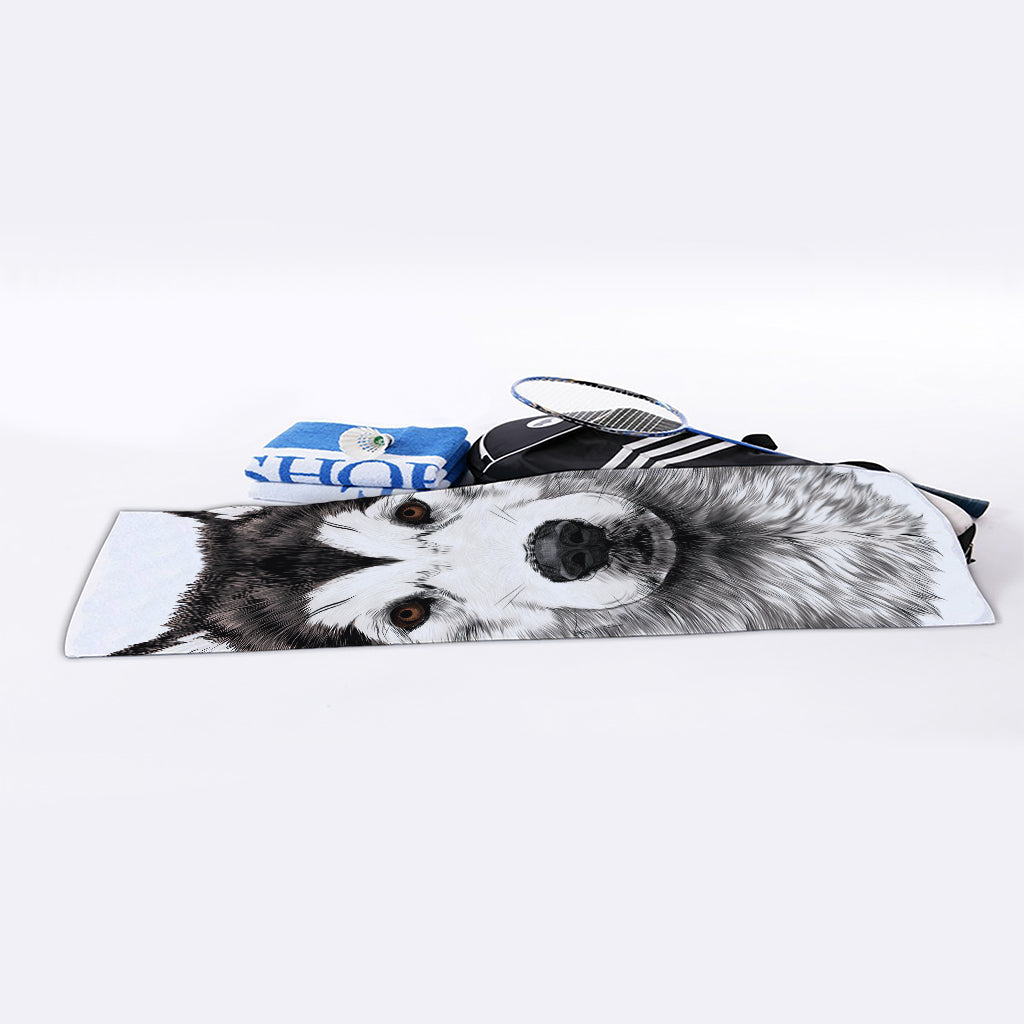 Hand Drawn Alaskan Malamute Print Sports Towel