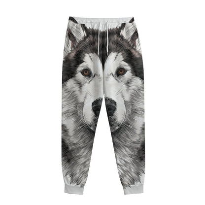 Hand Drawn Alaskan Malamute Print Sweatpants