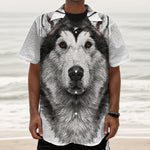 Hand Drawn Alaskan Malamute Print Textured Short Sleeve Shirt