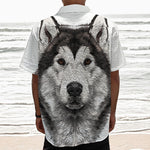 Hand Drawn Alaskan Malamute Print Textured Short Sleeve Shirt