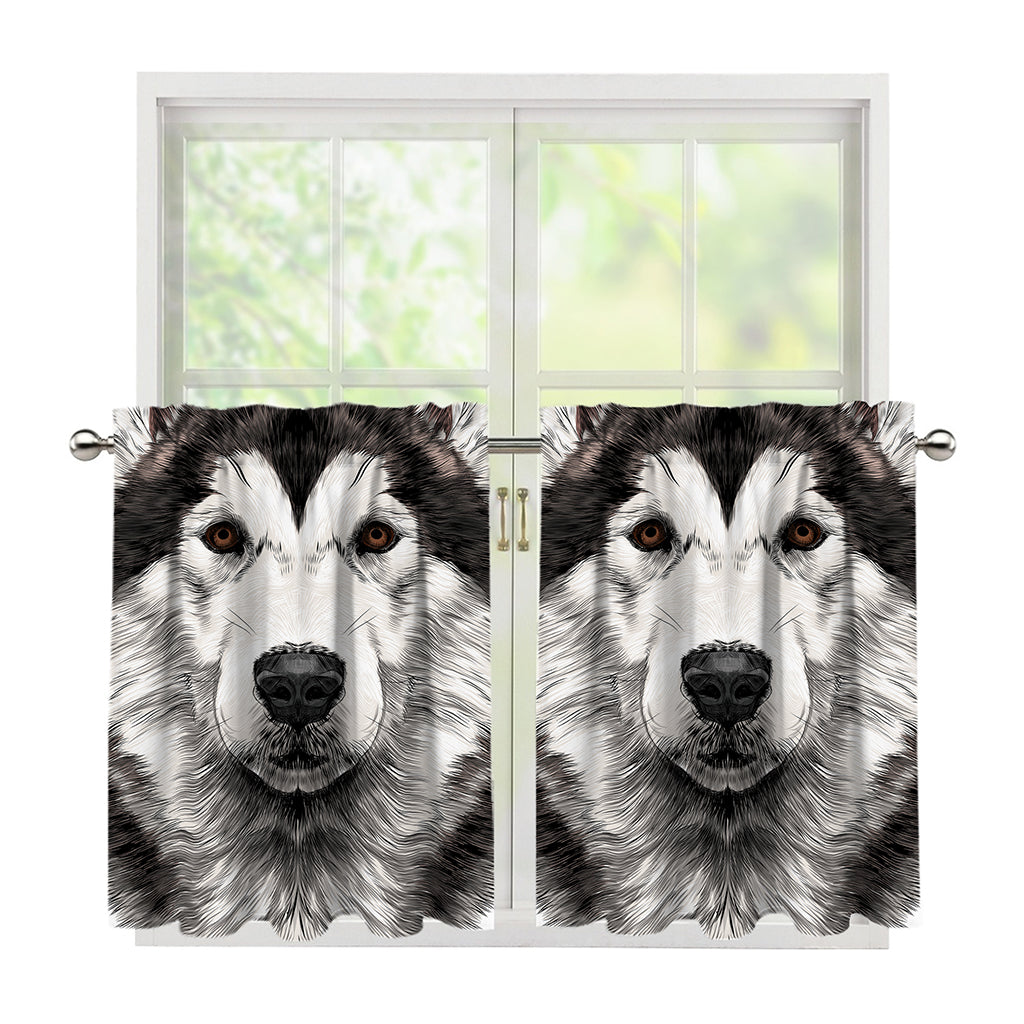 Hand Drawn Alaskan Malamute Print Tier Curtains
