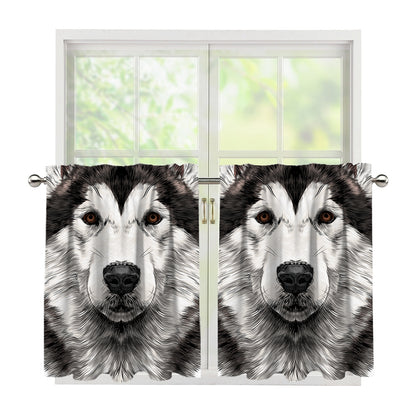 Hand Drawn Alaskan Malamute Print Tier Curtains