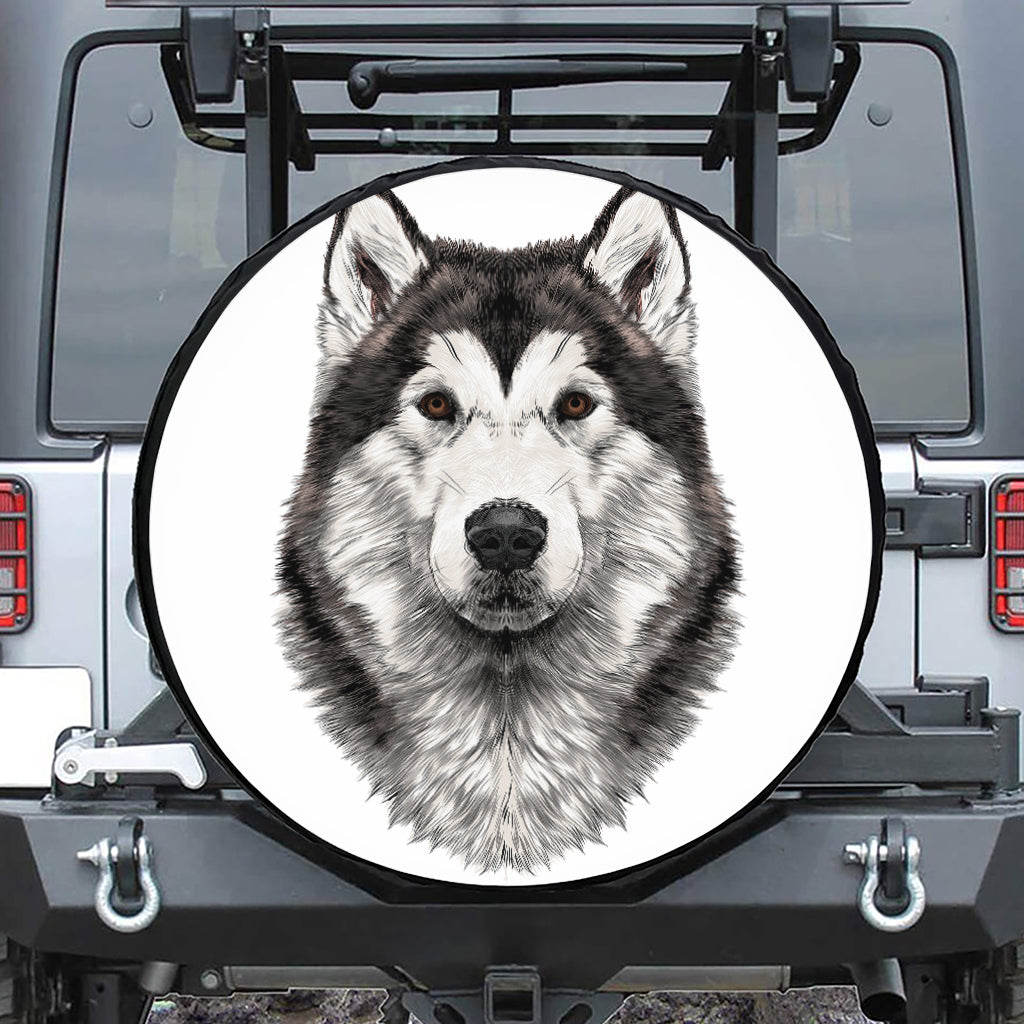 Hand Drawn Alaskan Malamute Print Tire Cover