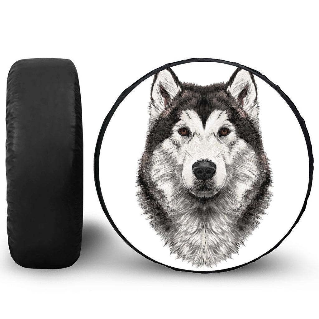 Hand Drawn Alaskan Malamute Print Tire Cover